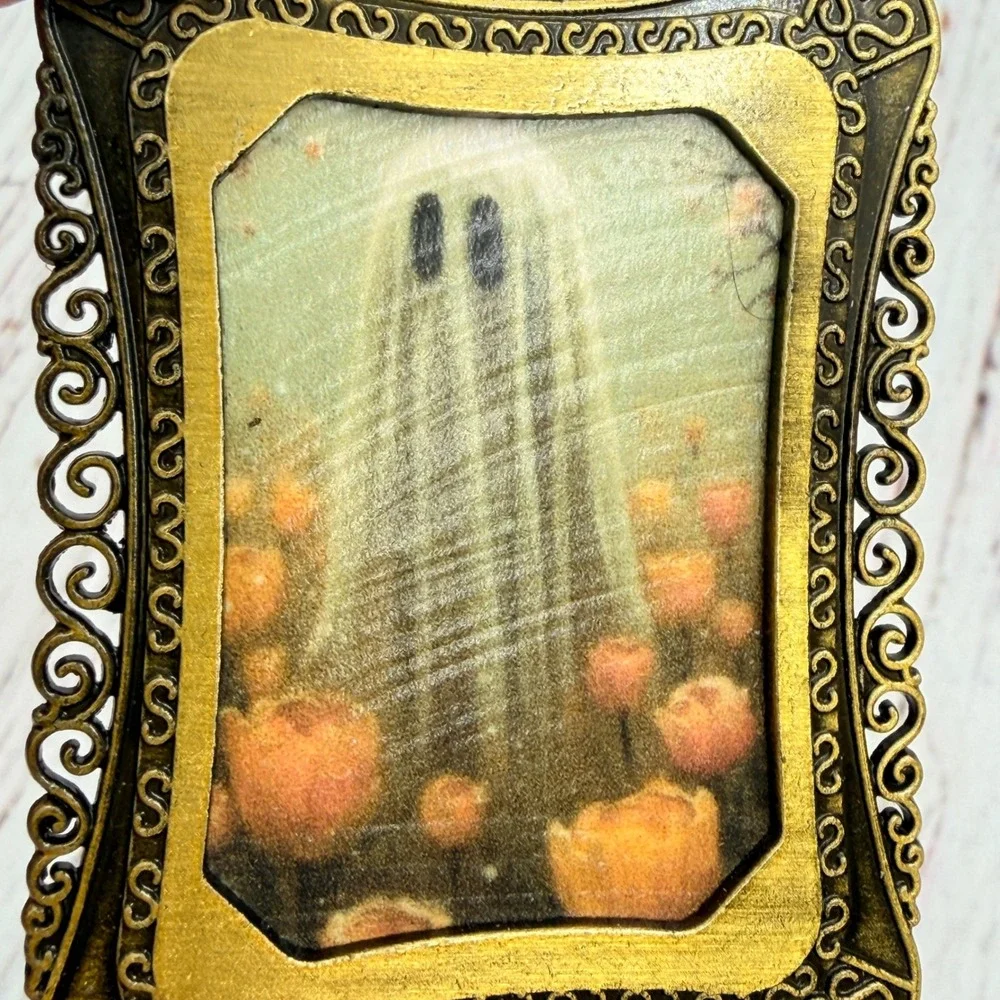 Mini Metal Ghost Picture Frames Set of 2 Vintage Style Spooky Gothic Decor